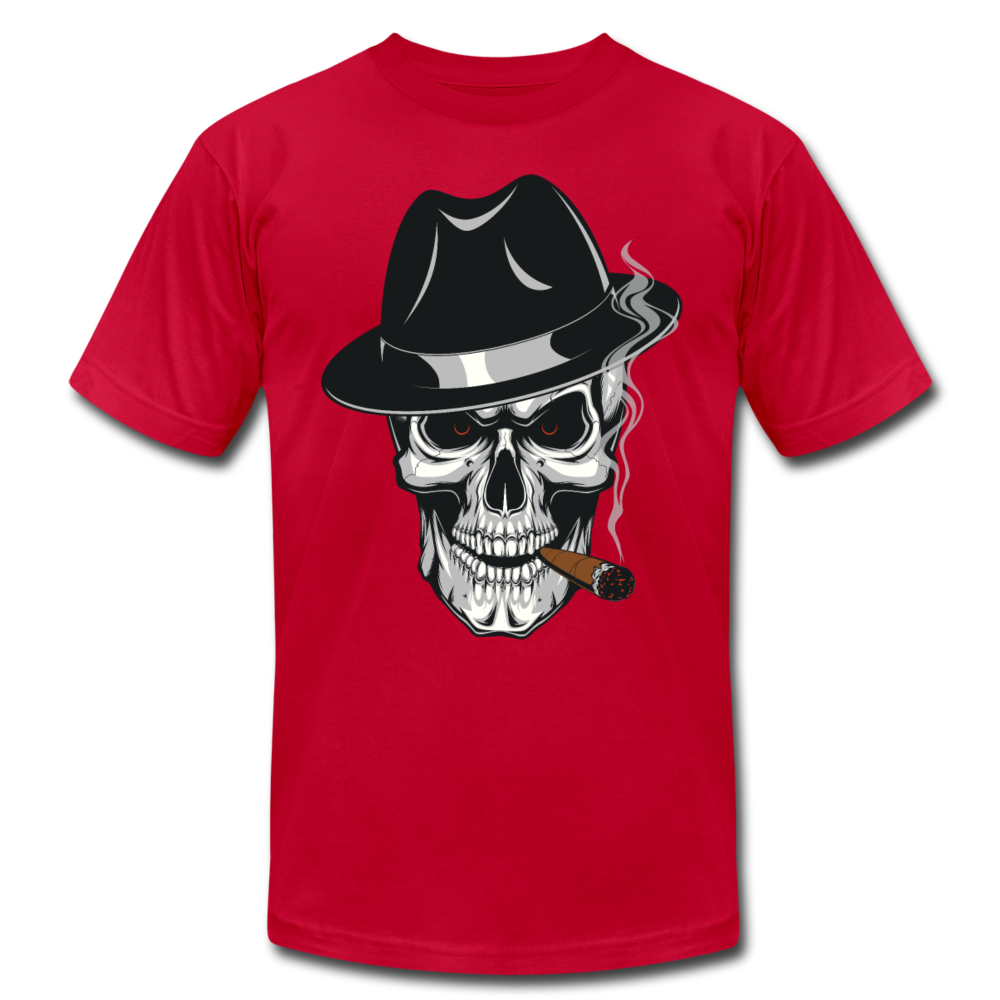 Skull Smoking Fedora T-Shirt - red