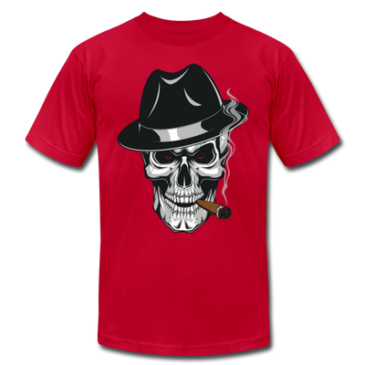 Skull Smoking Fedora T-Shirt - red