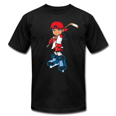 Hockey Girl Cartoon T-Shirt - black