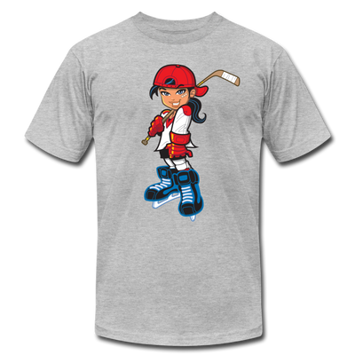 Hockey Girl Cartoon T-Shirt - heather gray