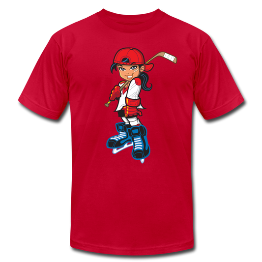 Hockey Girl Cartoon T-Shirt - red