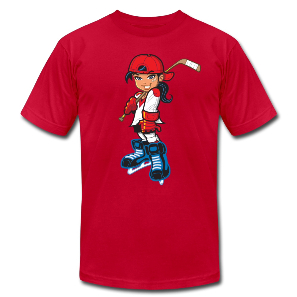 Hockey Girl Cartoon T-Shirt - red