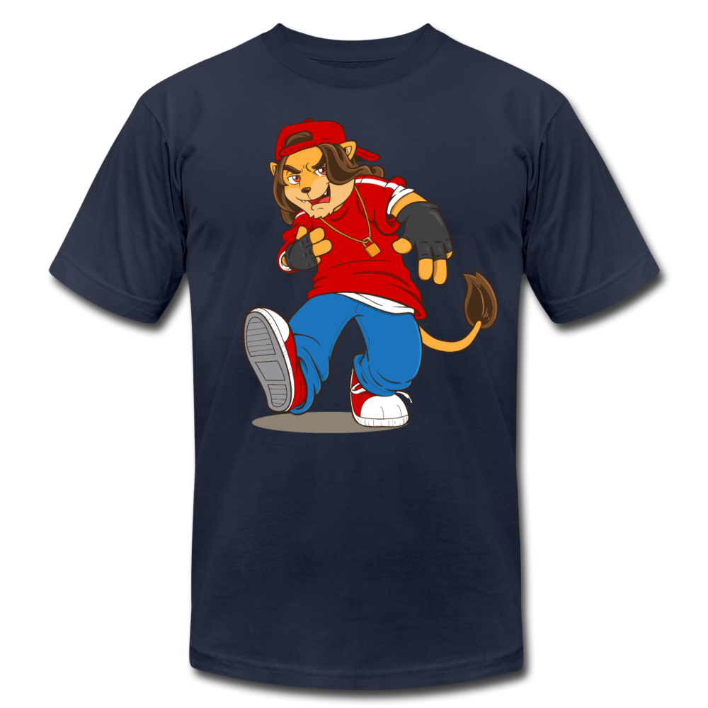 Hip Hop Cartoon Lion T-Shirt - navy