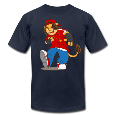 Hip Hop Cartoon Lion T-Shirt - navy