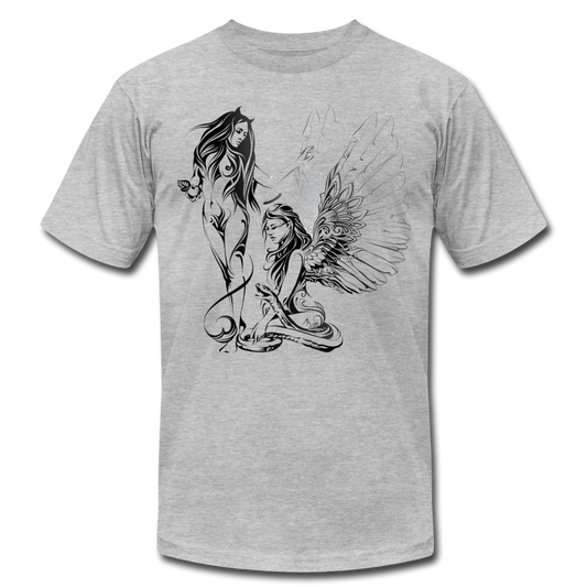 Tribal Maori Devil & Angel T-Shirt - heather gray