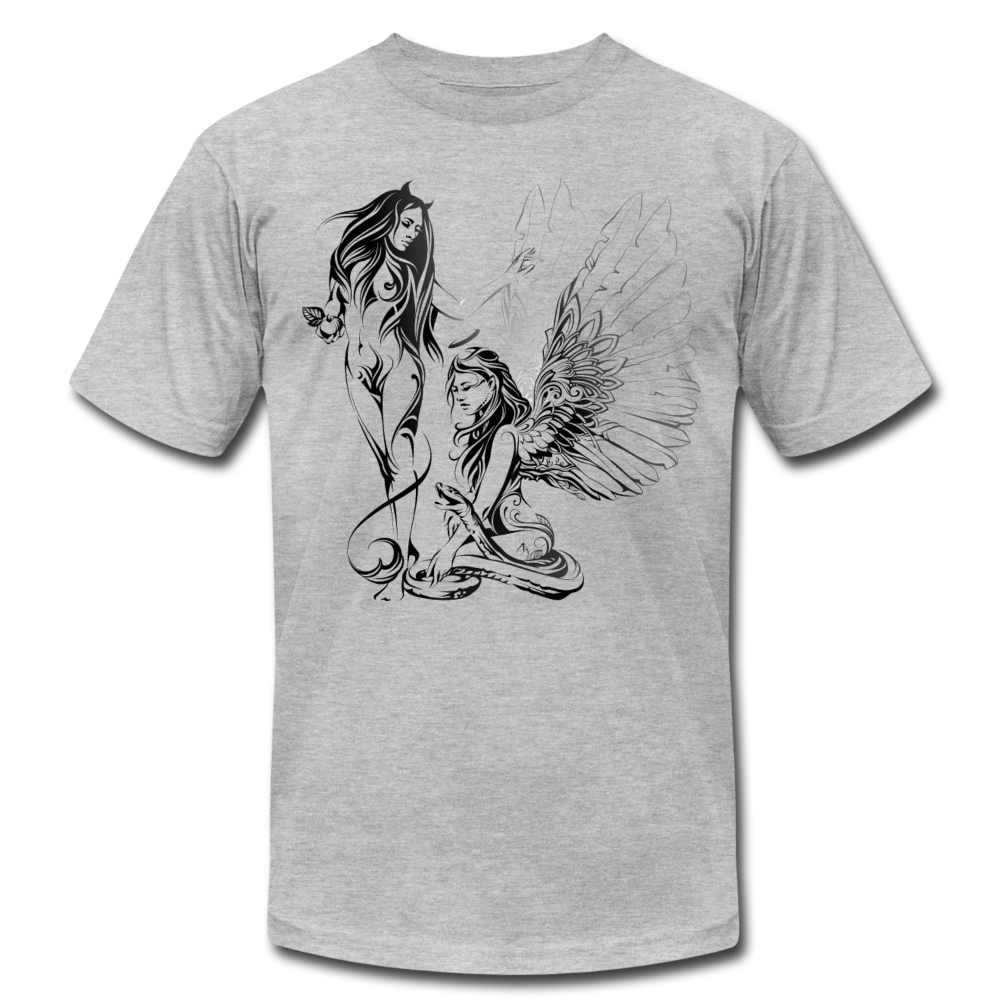 Tribal Maori Devil & Angel T-Shirt - heather gray