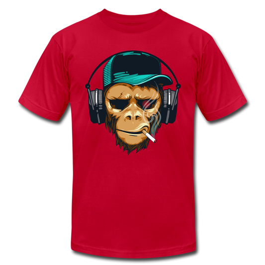 Smoking Monkey Headphones T-Shirt - red