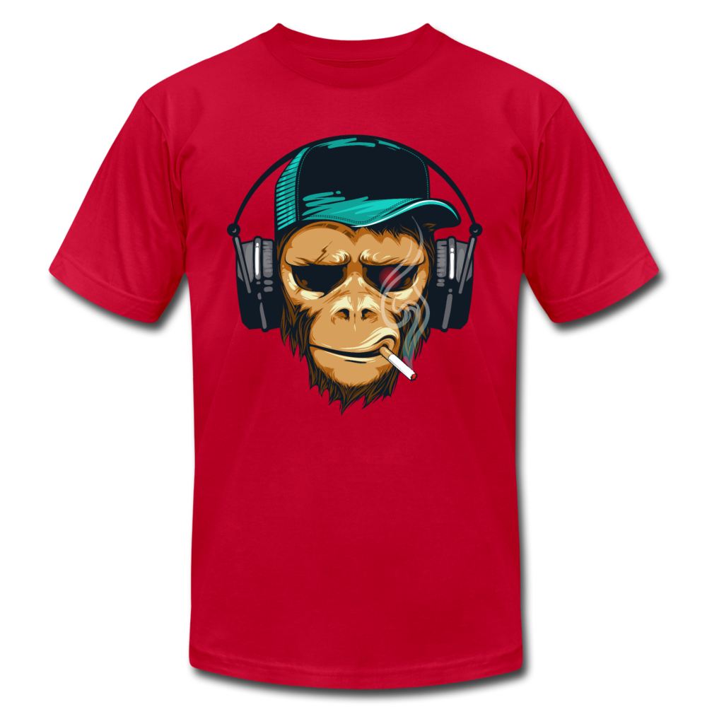 Smoking Monkey Headphones T-Shirt - red