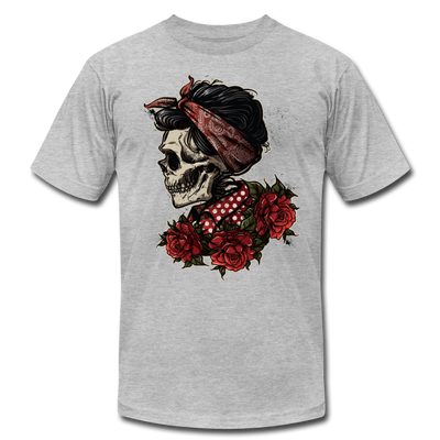 Girl Skull Roses T-Shirt - heather gray
