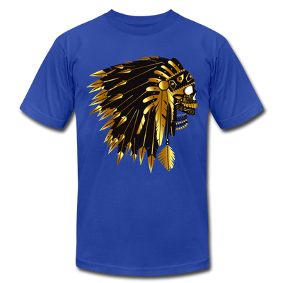 Gold Indian Warrior Mask T-Shirt - royal blue