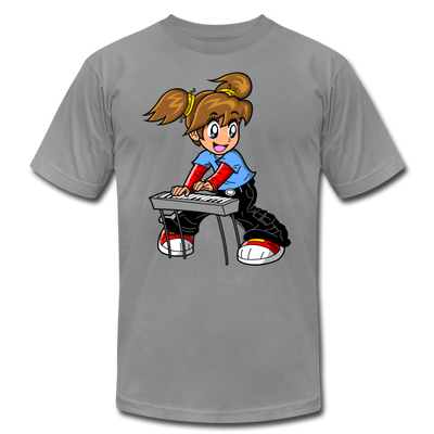 Keyboard Girl Cartoon T-Shirt - slate