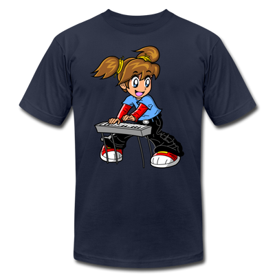 Keyboard Girl Cartoon T-Shirt - navy