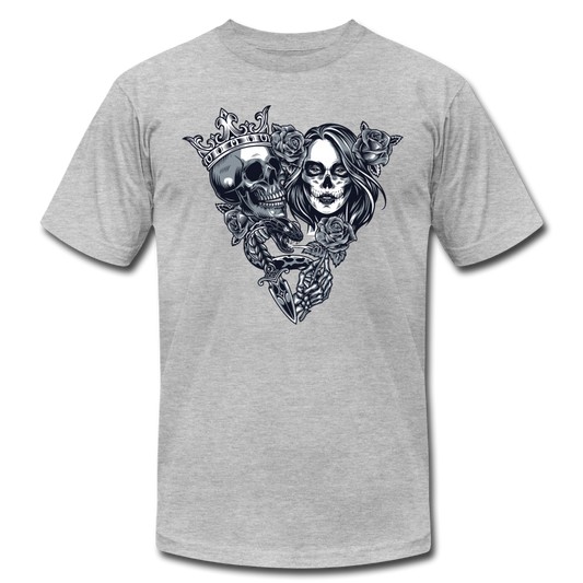 Guy & Girl Skulls T-Shirt - heather gray