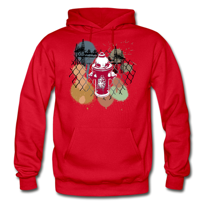 Abstract Fire Hydrant Fence Hoodie - red