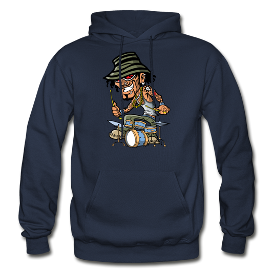 Drummer Cartoon Hoodie - navy