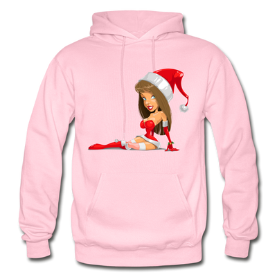 Santa Girl Cartoon Hoodie - light pink