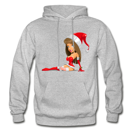 Santa Girl Cartoon Hoodie - heather gray