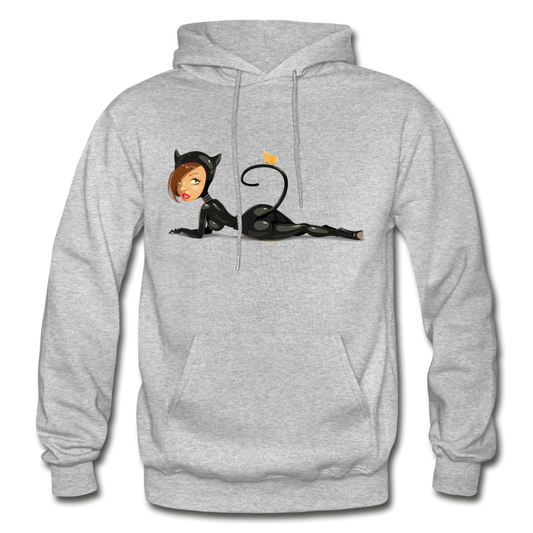Cat Woman Cartoon Hoodie - heather gray