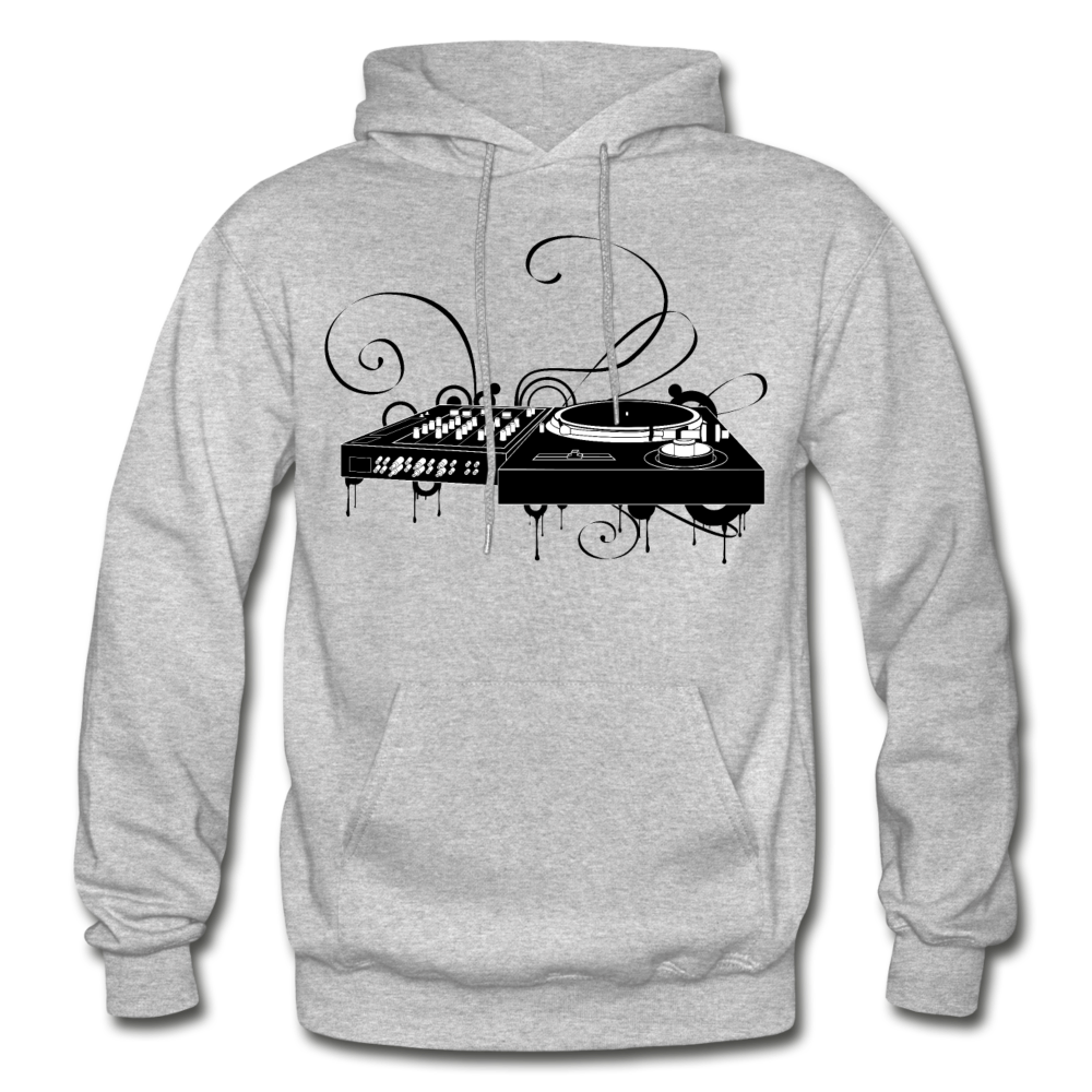 Black & White Turntable and Mixer Hoodie - heather gray