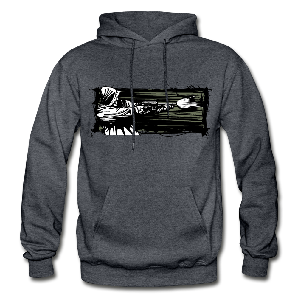 Abstract Gangster Shooting Hoodie - charcoal gray