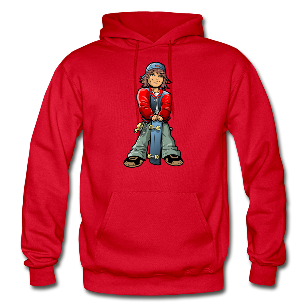 Skater Boy Cartoon Hoodie - red
