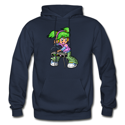 DJ Girl Cartoon Hoodie - navy