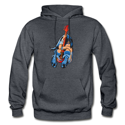 Guitar Girl Cartoon Hoodie - charcoal gray