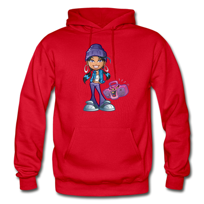 Boombox Girl Cartoon Hoodie - red