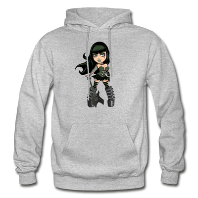 Guitar Girl Cartoon Hoodie - heather gray