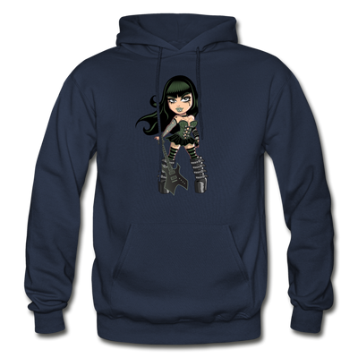 Guitar Girl Cartoon Hoodie - navy