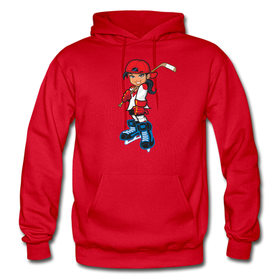 Hockey Girl Cartoon Hoodie - red