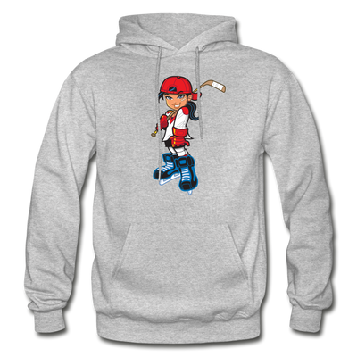 Hockey Girl Cartoon Hoodie - heather gray