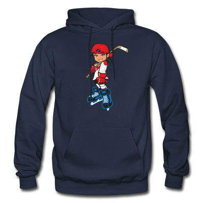 Hockey Girl Cartoon Hoodie - navy