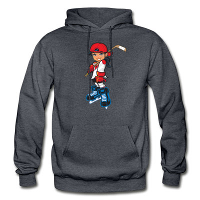 Hockey Girl Cartoon Hoodie - charcoal gray