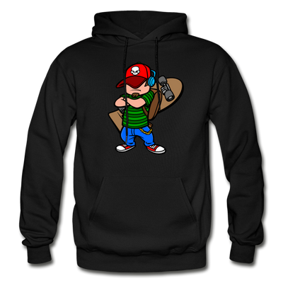 Skater Boy Cartoon Hoodie - black