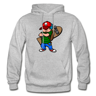 Skater Boy Cartoon Hoodie - heather gray