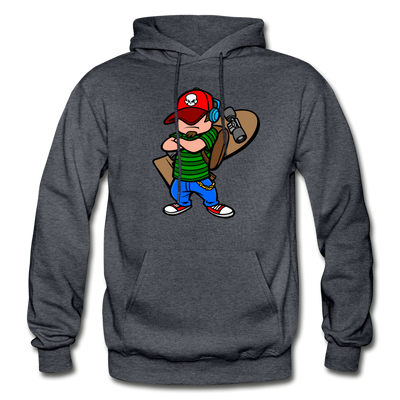 Skater Boy Cartoon Hoodie - charcoal gray