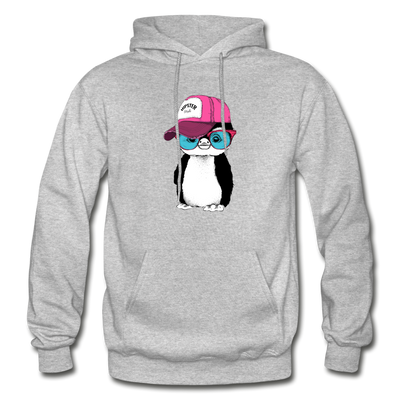 Hipster Penguin Hoodie - heather gray
