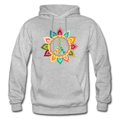 Floral Peace Sign Hoodie - heather gray