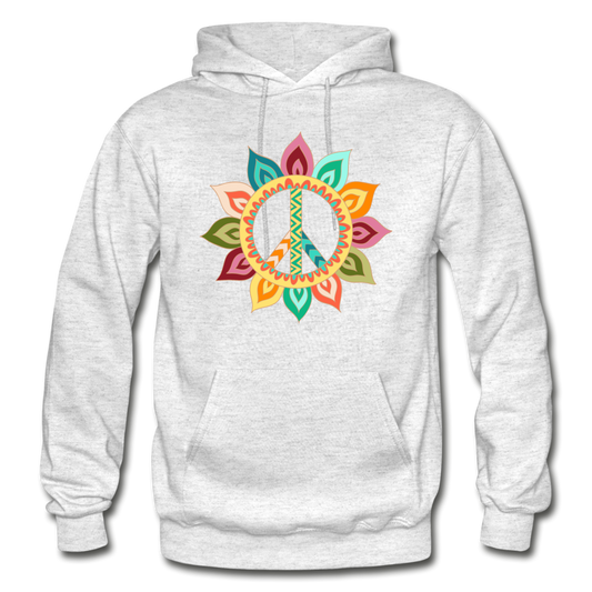 Floral Peace Sign Hoodie - light heather gray