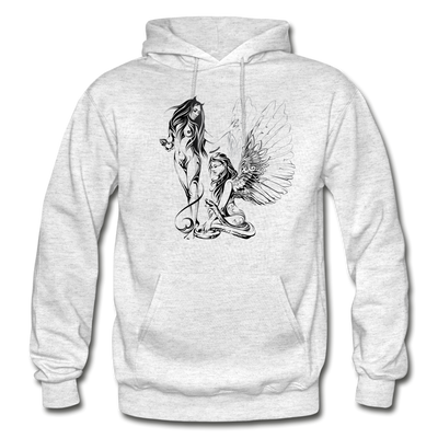 Tribal Maori Devil Angel Girls Hoodie - light heather gray