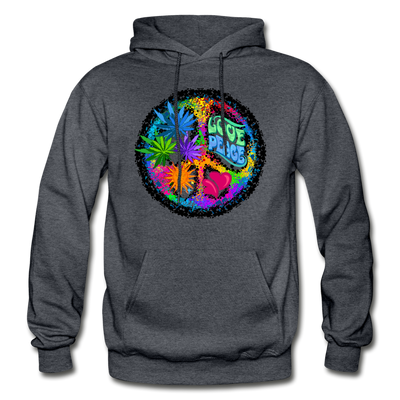 Love Floral Peace Sign Hoodie - charcoal gray