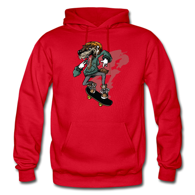 Skater Wolf Cartoon Hoodie - red