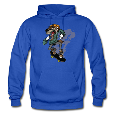 Skater Wolf Cartoon Hoodie - royal blue