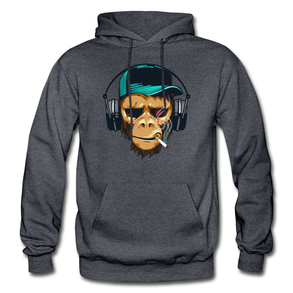 Smoking Monkey Headphones Hoodie - charcoal gray