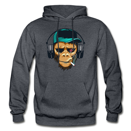 Smoking Monkey Headphones Hoodie - charcoal gray
