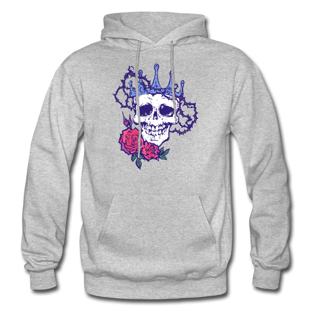 Skull Crown Roses Hoodie - heather gray