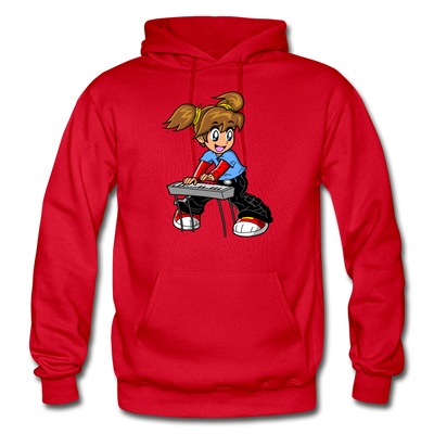 Keyboard Girl Cartoon Hoodie - red