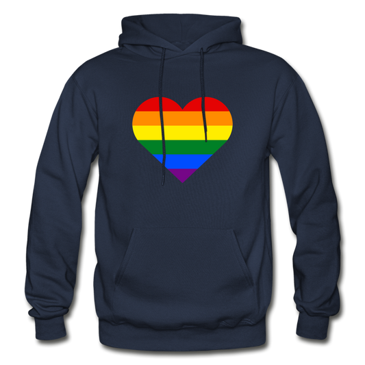 Rainbow Stripes Heart Hoodie - navy