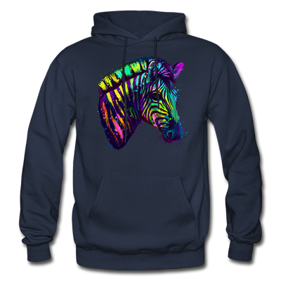 Colorful Neon Zebra Hoodie - navy